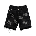 MIXED EMOTION Rhinestone Letter Graphic Relaxed Denim Shorts