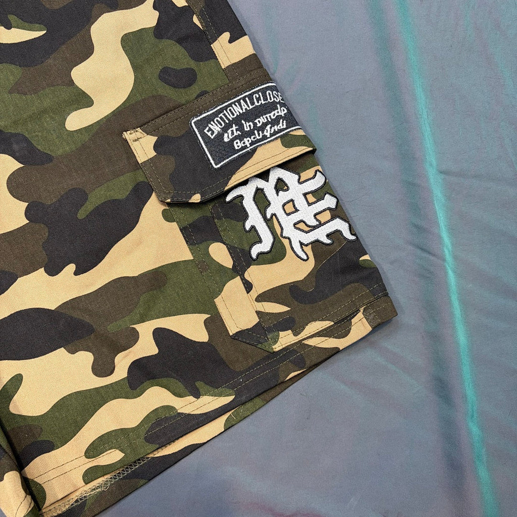 MIXED EMOTION Graphic Patchwork Cargo Casual Shorts