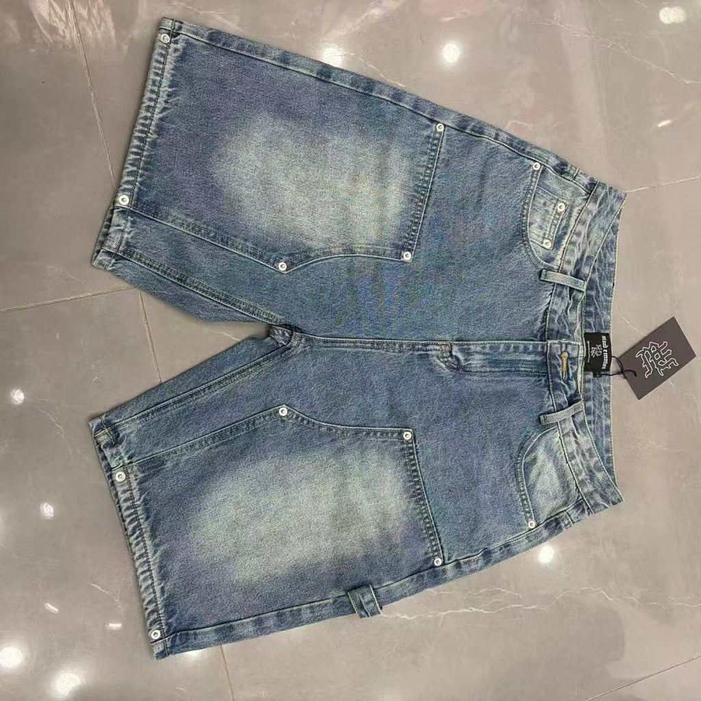 MIXED EMOTION Embroidered Letter Carpenter Denim Shorts