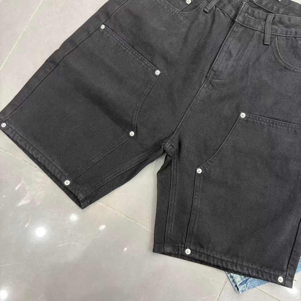 MIXED EMOTION Embroidered Letter Carpenter Denim Shorts