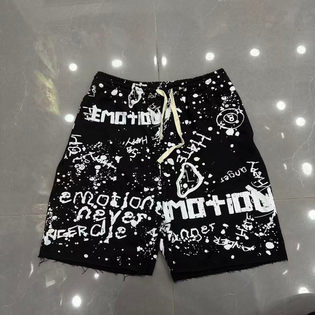 MIXED EMOTION All-Over Logo Print Casual Shorts
