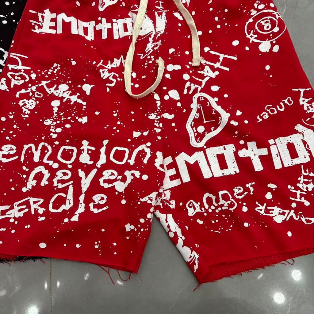 MIXED EMOTION All-Over Logo Print Casual Shorts