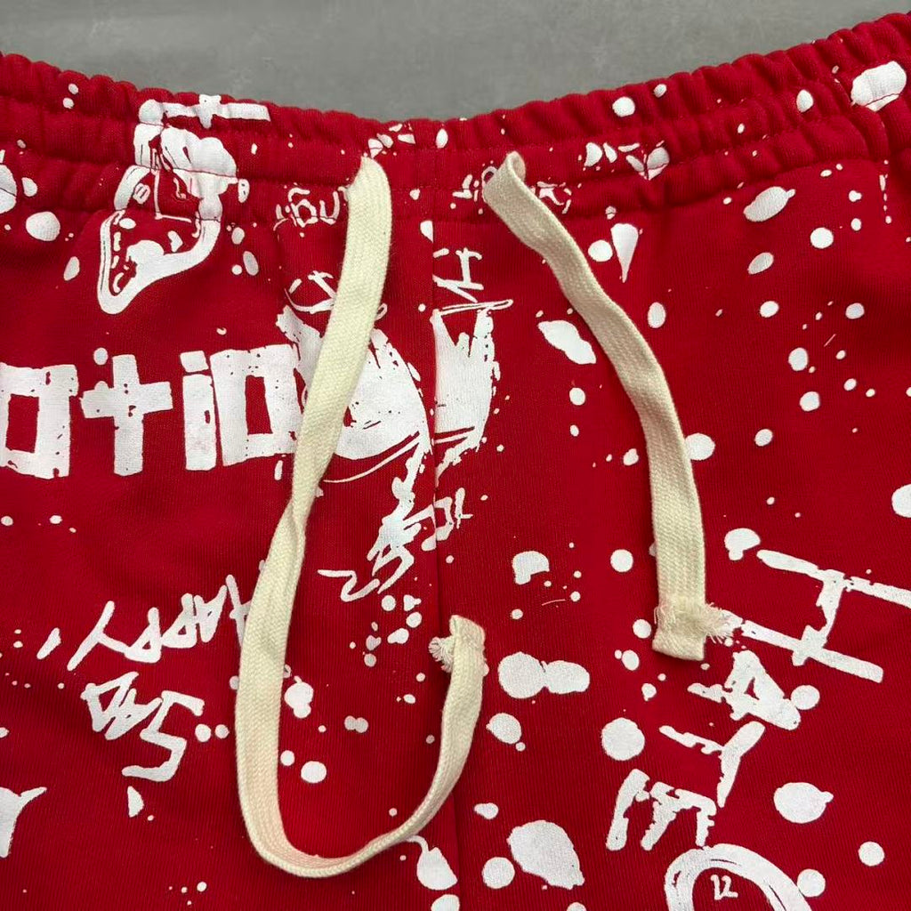 MIXED EMOTION All-Over Logo Print Casual Shorts
