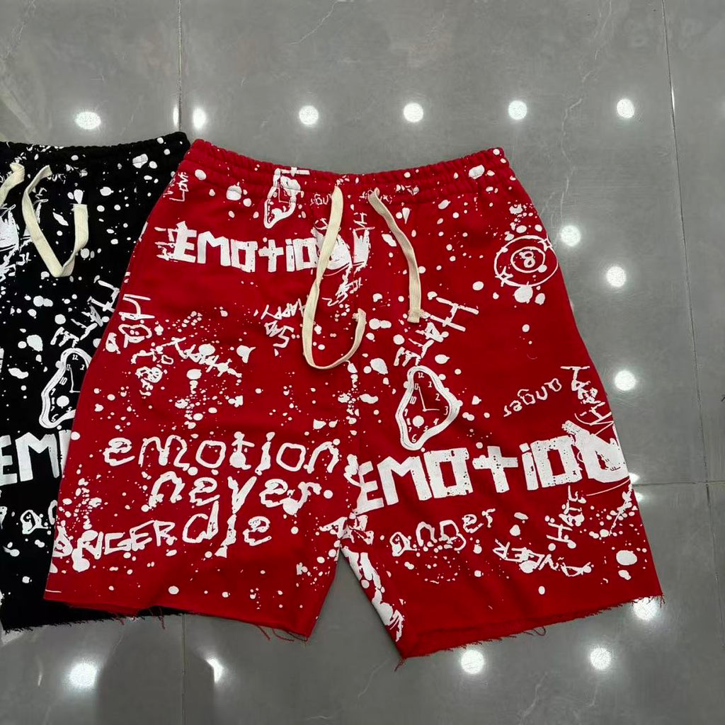 MIXED EMOTION All-Over Logo Print Casual Shorts