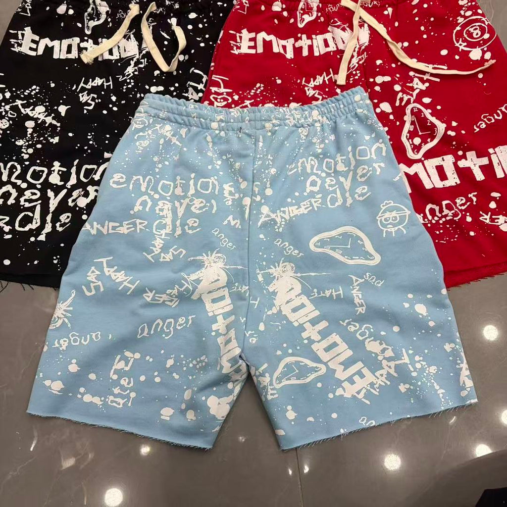 MIXED EMOTION All-Over Logo Print Casual Shorts