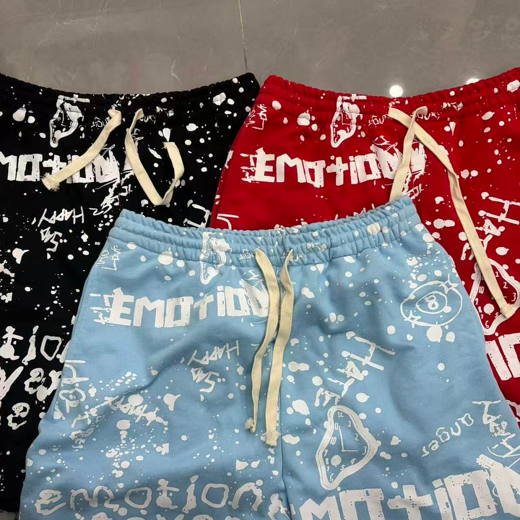 MIXED EMOTION All-Over Logo Print Casual Shorts
