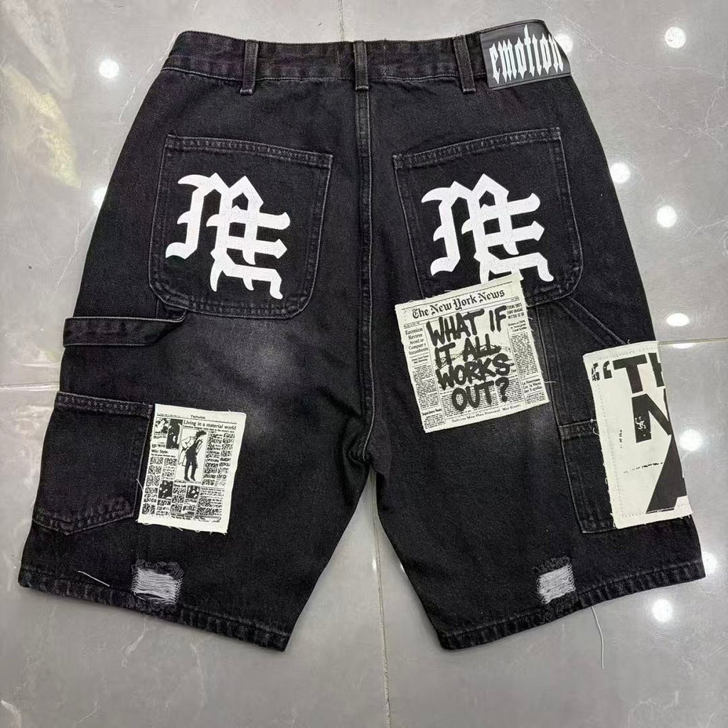 MIXED EMOTION Graphic Poster Print Relaxed Shorts
