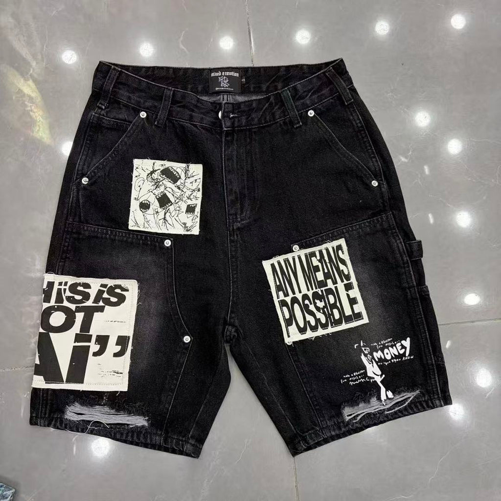 MIXED EMOTION Graphic Poster Print Relaxed Shorts