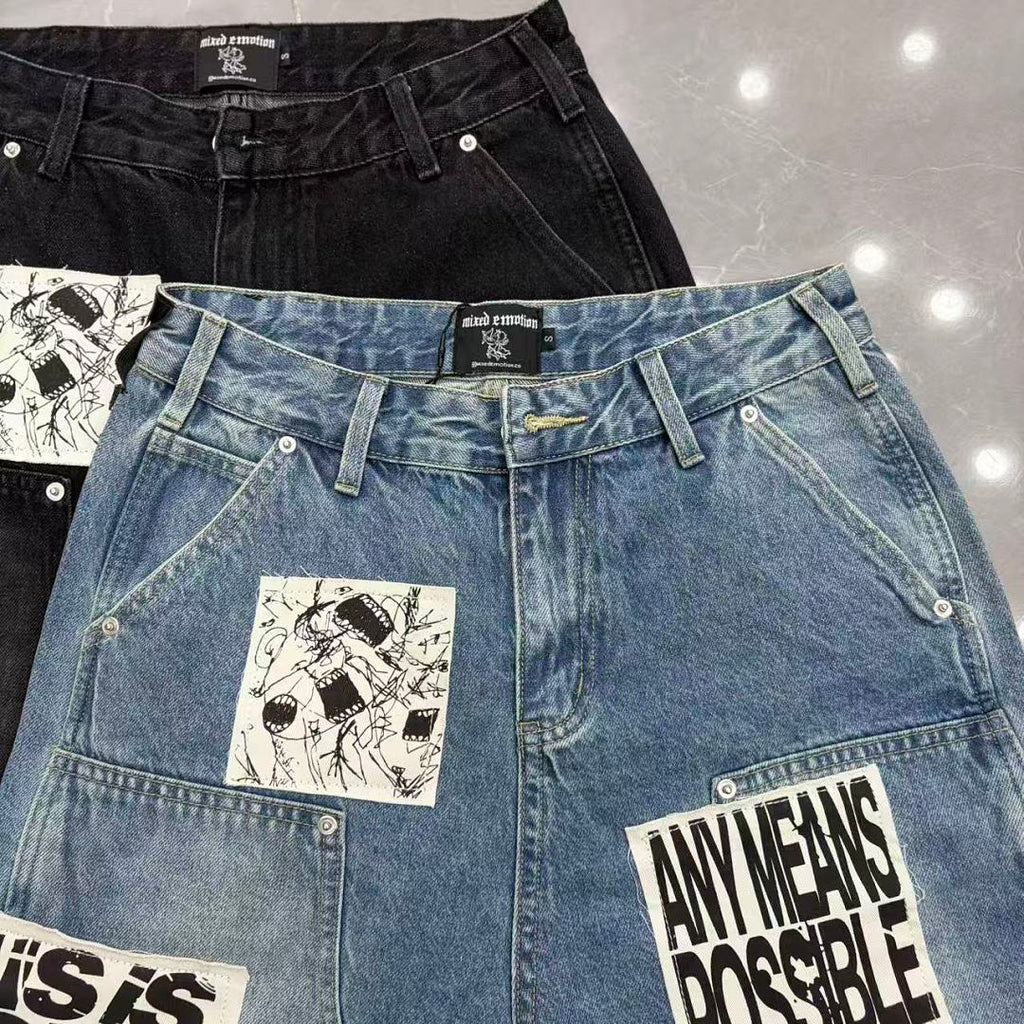MIXED EMOTION Graphic Poster Print Relaxed Shorts