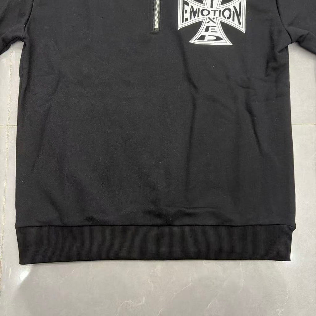 MIXED EMOTION Cross Logo Half-Zip Streetwear Pullover