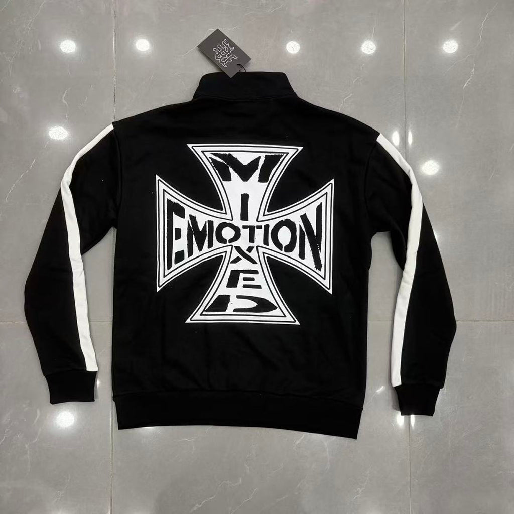 MIXED EMOTION Cross Logo Half-Zip Streetwear Pullover