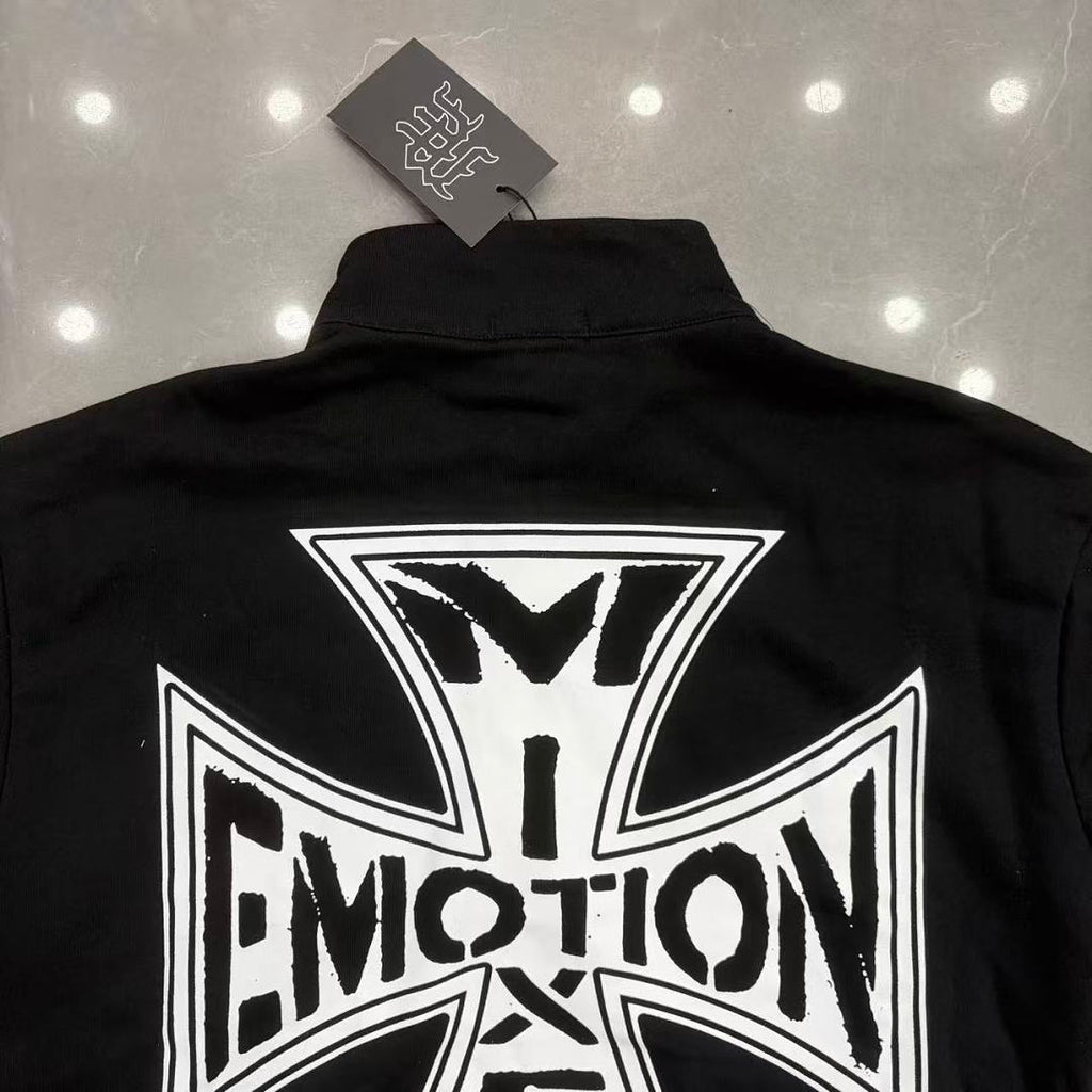 MIXED EMOTION Cross Logo Half-Zip Streetwear Pullover