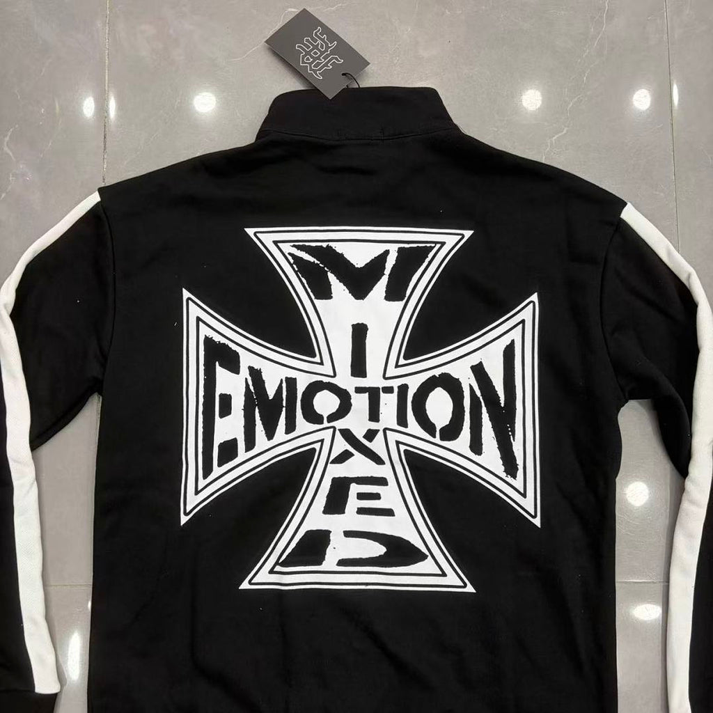 MIXED EMOTION Cross Logo Half-Zip Streetwear Pullover