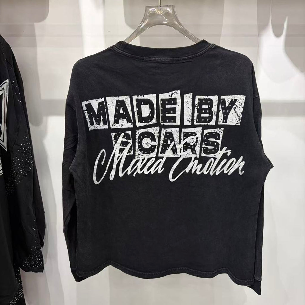 MIXED EMOTION Script Graphic Music-Inspired Long Sleeve Top