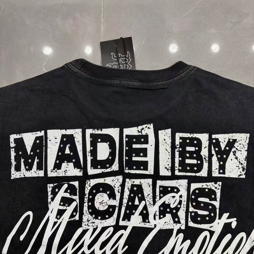 MIXED EMOTION Script Graphic Music-Inspired Long Sleeve Top