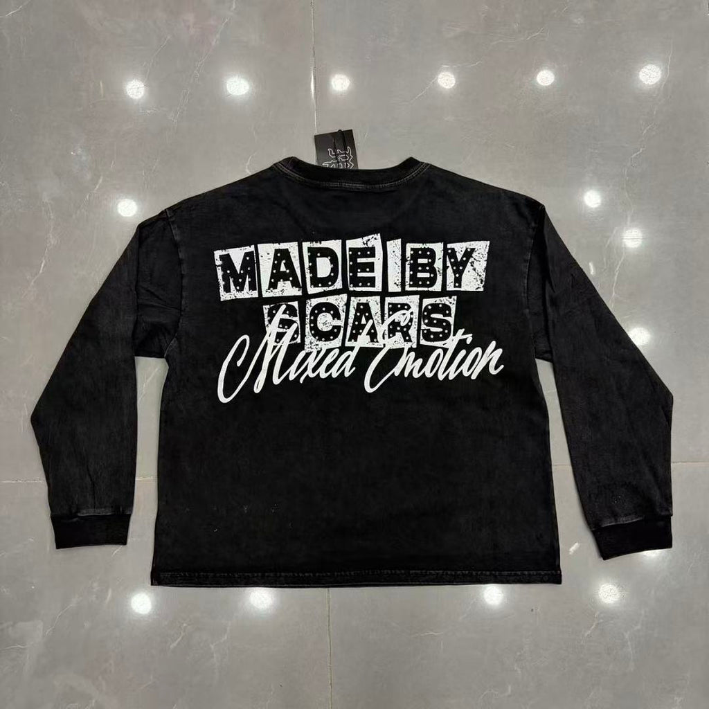MIXED EMOTION Script Graphic Music-Inspired Long Sleeve Top