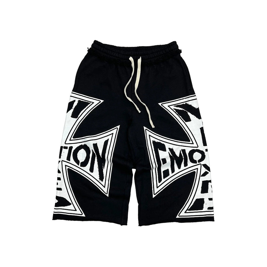 MIXED EMOTION Graphic Logo Patchwork Casual Shorts