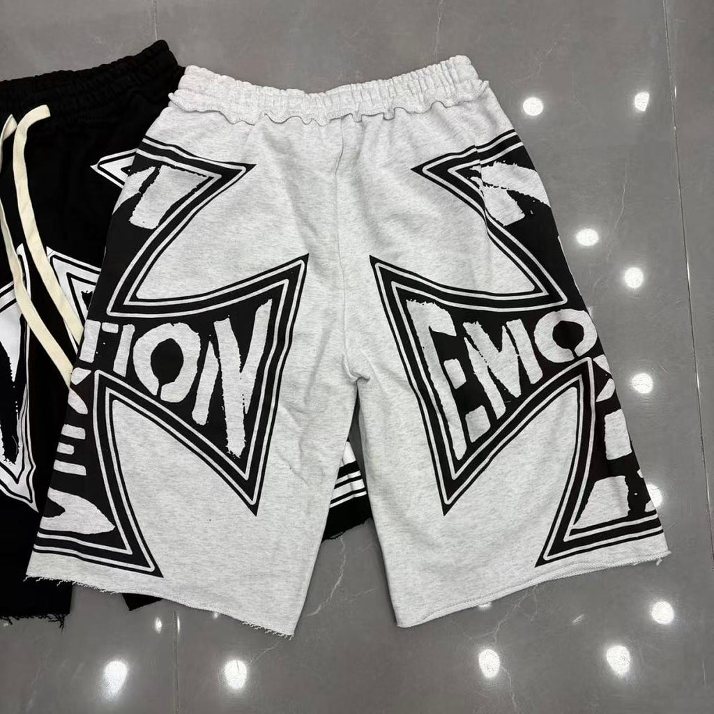 MIXED EMOTION Graphic Logo Patchwork Casual Shorts