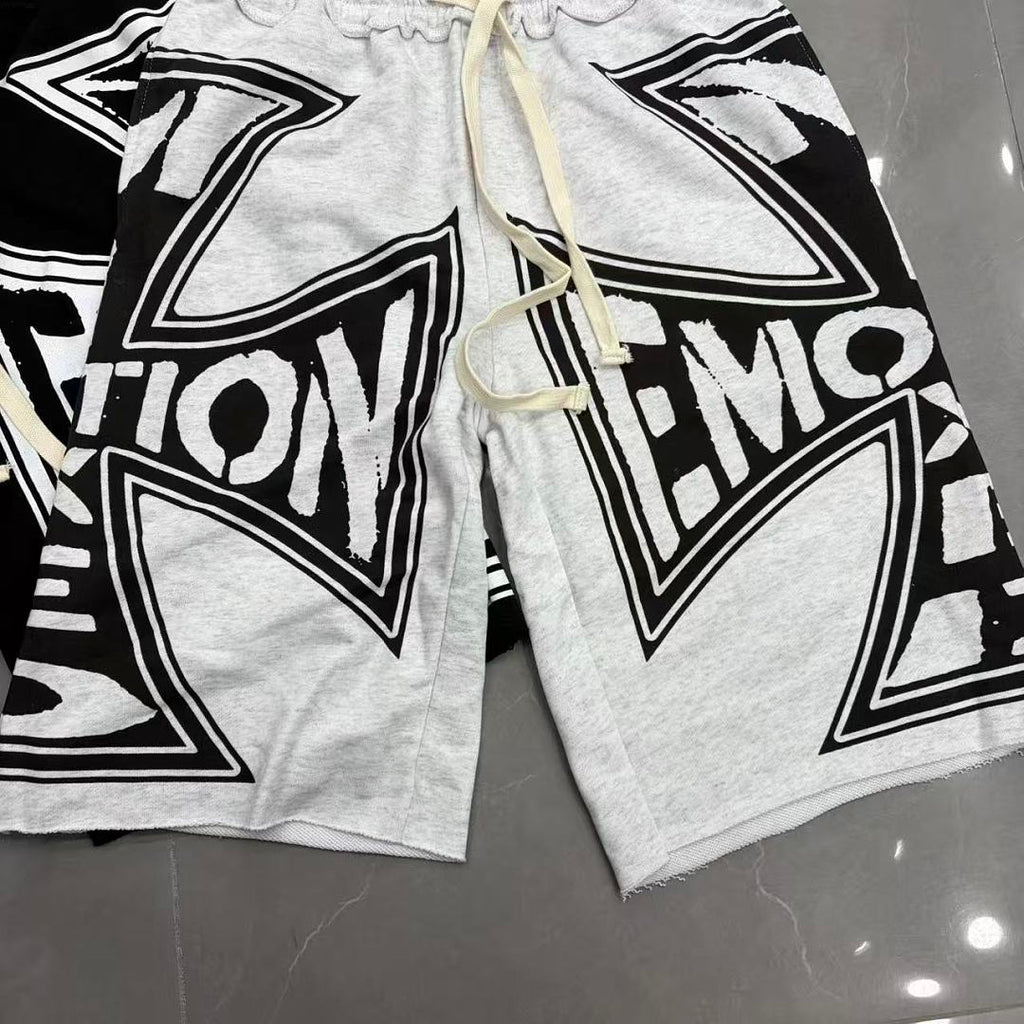 MIXED EMOTION Graphic Logo Patchwork Casual Shorts