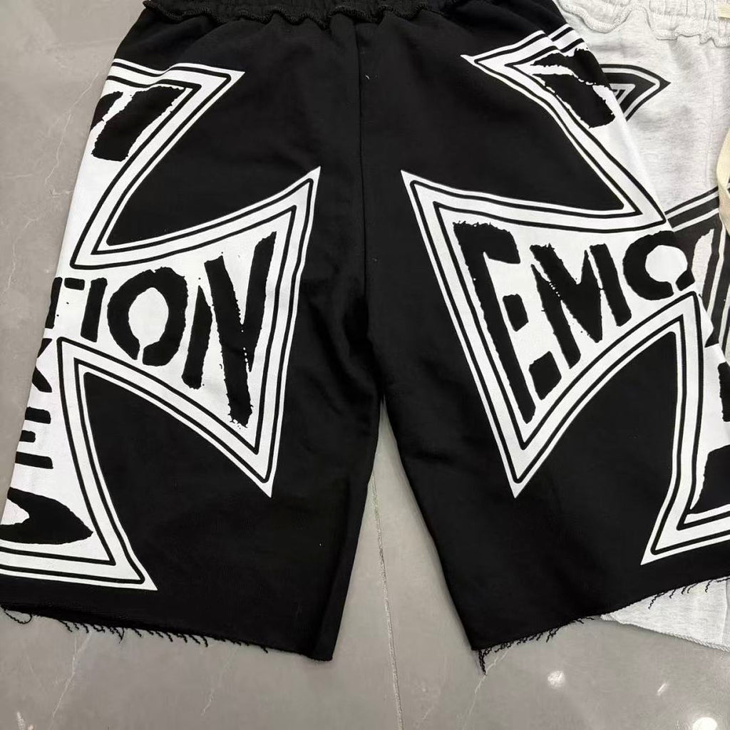 MIXED EMOTION Graphic Logo Patchwork Casual Shorts