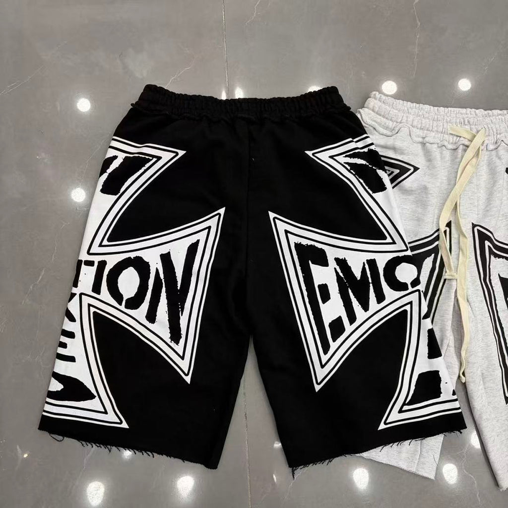 MIXED EMOTION Graphic Logo Patchwork Casual Shorts