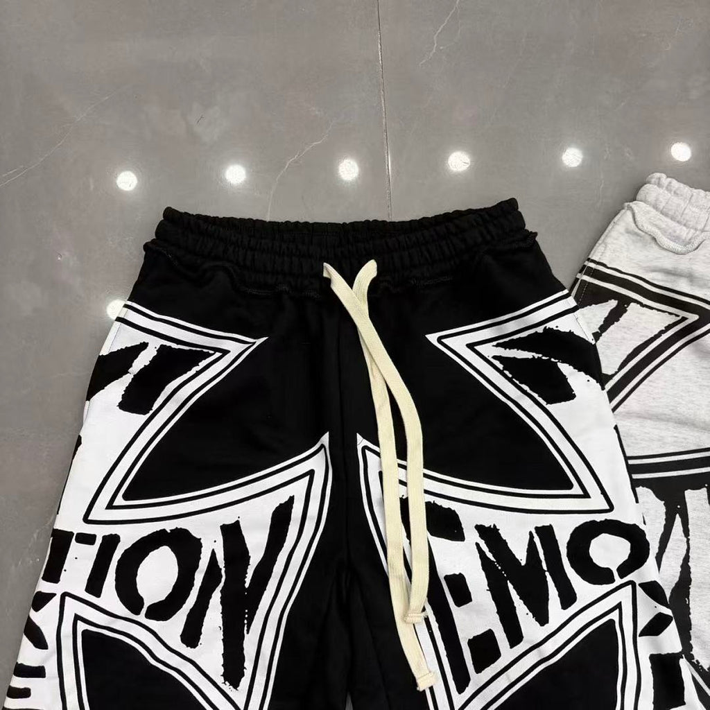 MIXED EMOTION Graphic Logo Patchwork Casual Shorts
