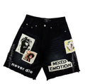 MIXED EMOTION Patchwork Graphic Casual Denim Shorts