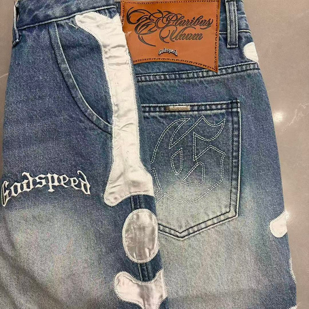 GODSPEED Side Graphic Relaxed Denim Shorts