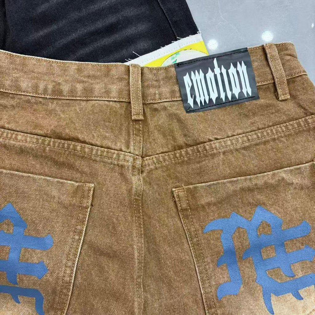 MIXED EMOTION Patchwork Graphic Casual Denim Shorts