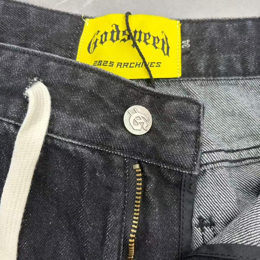 GODSPEED Distressed Graphic Denim Shorts