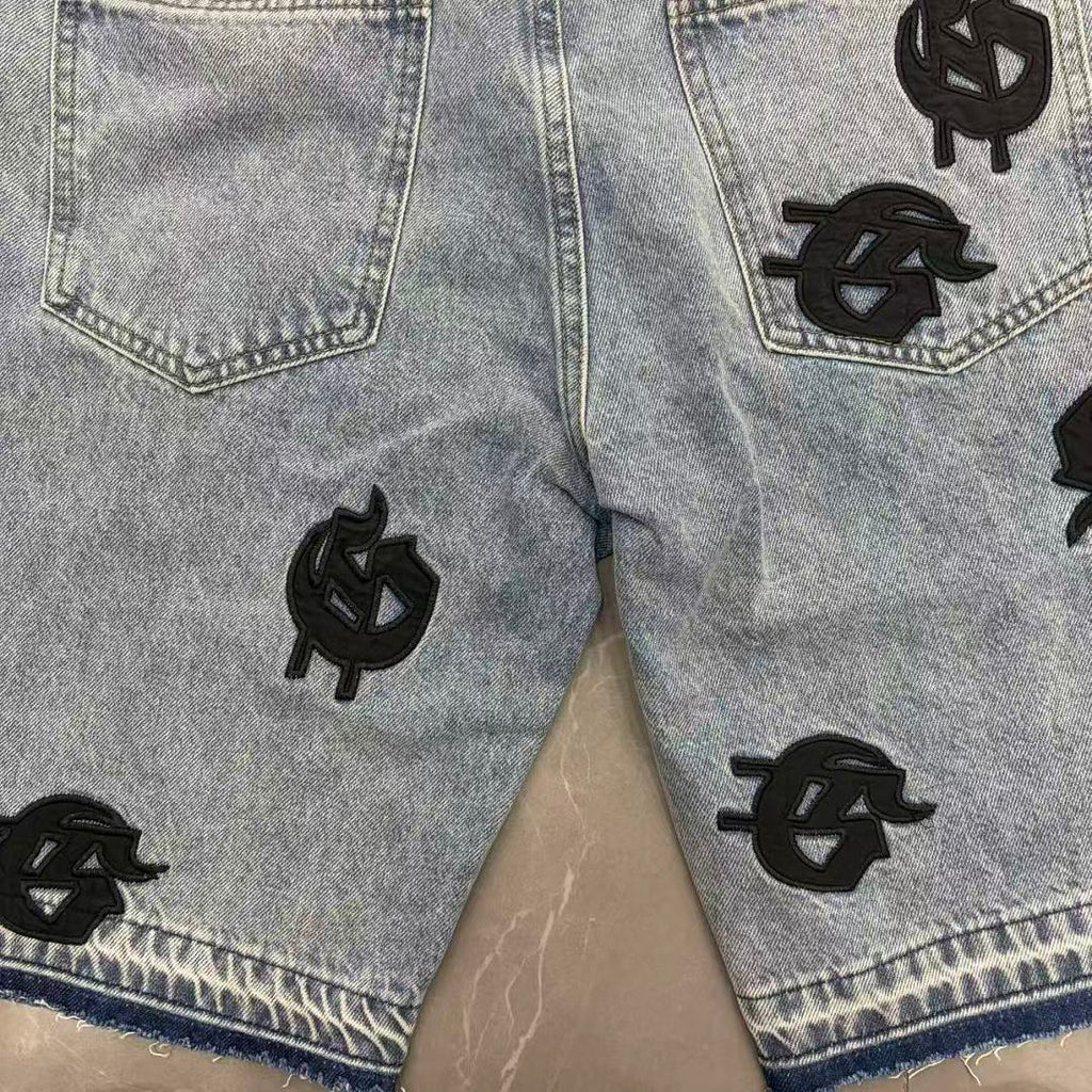 GODSPEED Graphic Patchwork Denim Shorts