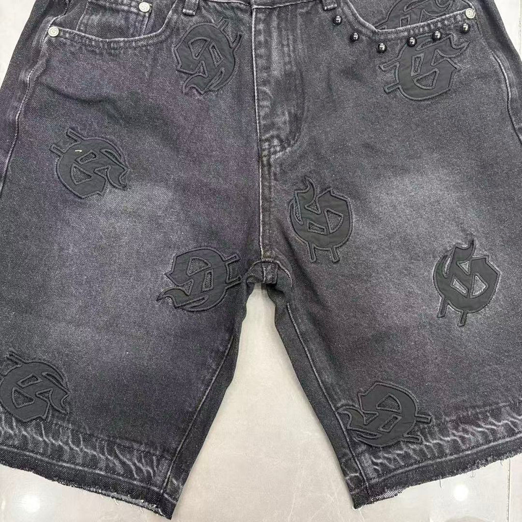 GODSPEED Graphic Patchwork Denim Shorts