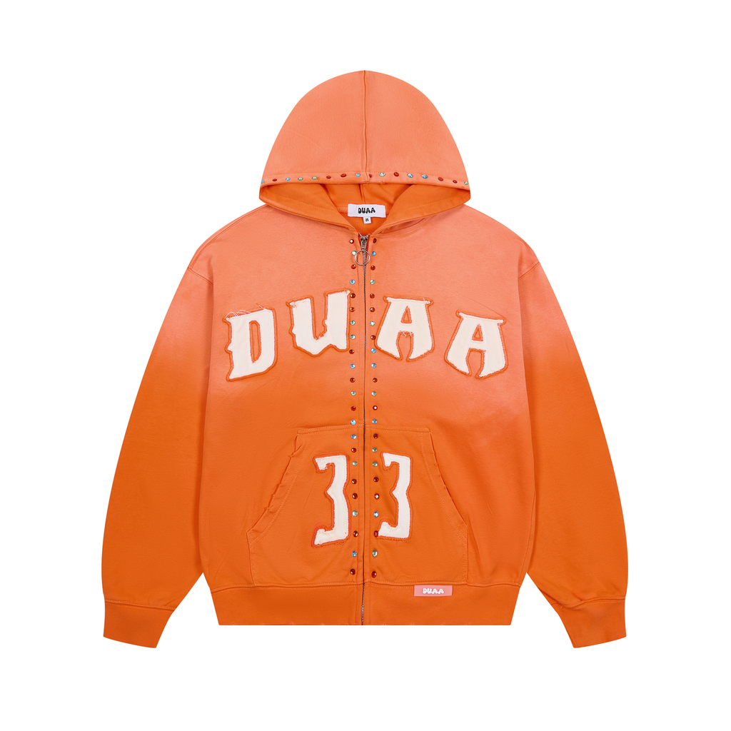 Duaa Green Rhinestone Zip Hoodie