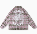 Saint Vanity Grunge Graphic Plaid Flannel Shirt - Pink/Olive