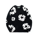 "Denim Tears" Black Floral Pattern Full-Zip Hoodie