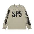 Sp5der King Sp5der Letter Graphic Khaki Long Sleeve Casual T-Shirt